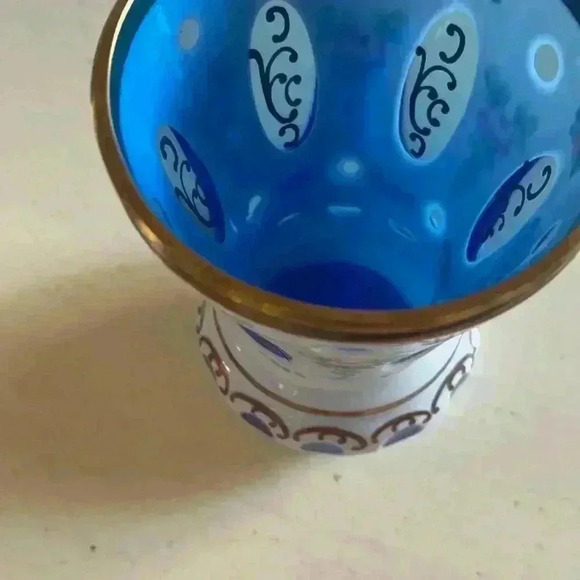 Bohemia Czech Table Vase white clear cut to blue glass design Pokal Goblet Vase - Picture 4 of 9